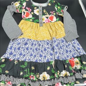 Mustard Pie Floral and Striped Long Sleeve Dress